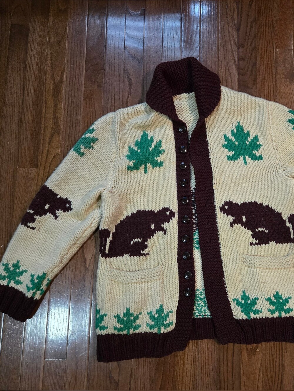 Maxim Handknit Beaver And Maple Leaf 😉 Rolled Shawl Collar Sweater